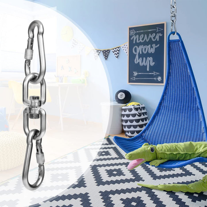 2+1 Heavy Duty 304 Stainless Steel Swivel Ring Double Ended Swivel Eye Hook with SUS304 Snap Hooks for Web Tree Swing, Swing Spinner Hanger, Reliable and Safe (M6)