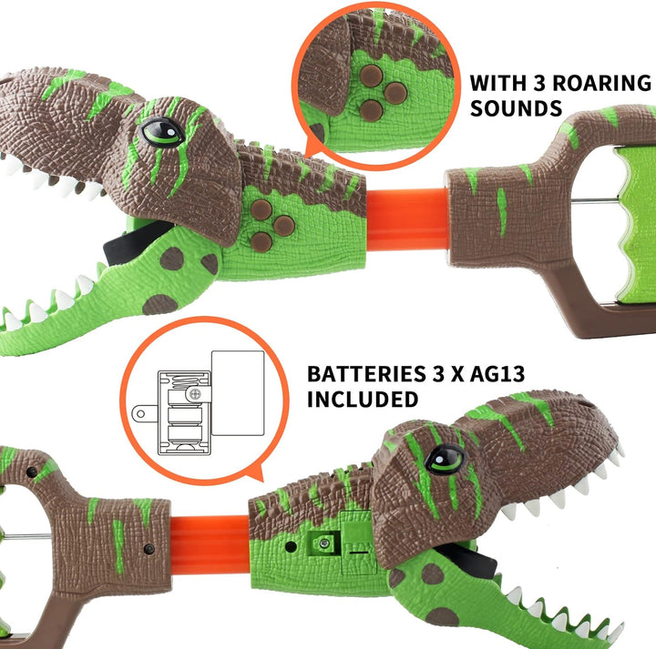 Dinosaur Chomper Toys for Kids with 3 Roar Sounds and Light Jurassic Dinosaurs Grabber Claw T-Rex Reacher Robot Hand Pincher Dino Snapper