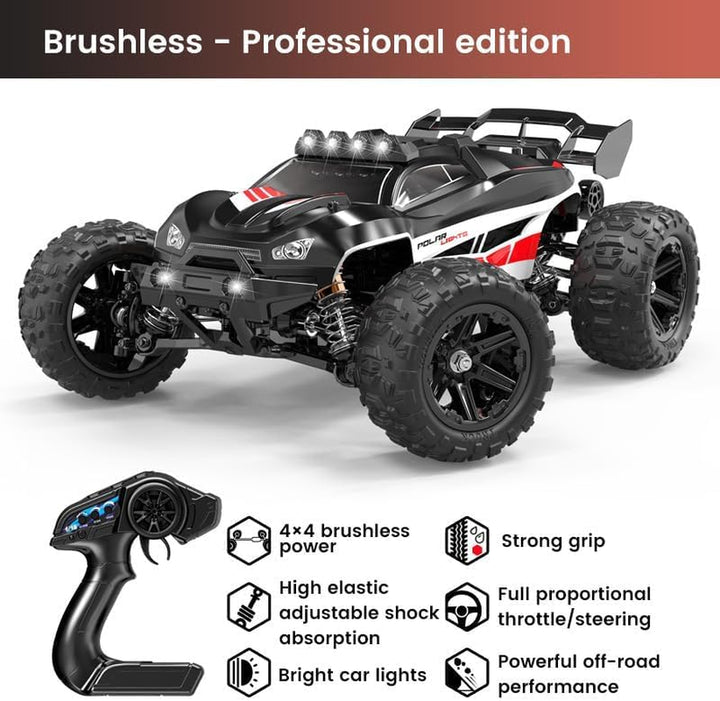 RC Car 1/14 Scale Brushless 4X4 Off-Road Truck, 30-45MPH High Speed RC Monster Truck with LED Lights, 2.4Ghz Remote Control, Large Wheel Professional Racing Model for Adults & Teens (【1:14】B002)