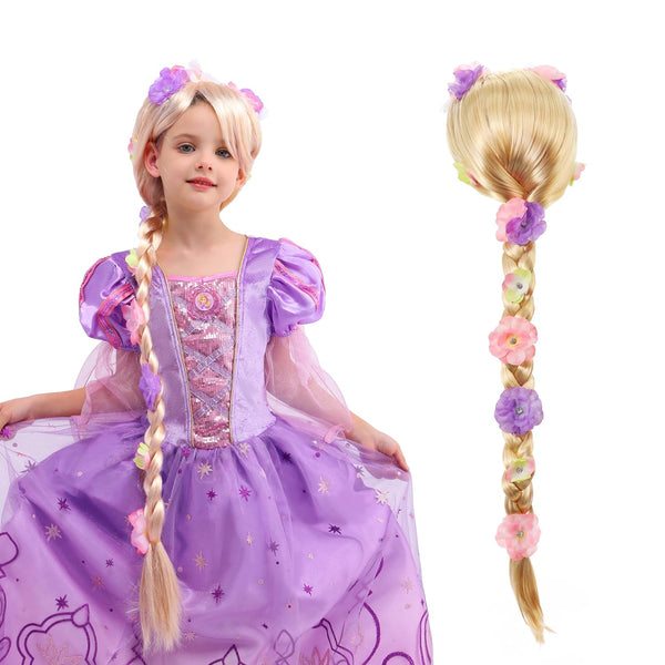 Girls Princess Wig,Rapunzel Plaits Blonde Wig for Girls Halloween Party,Role Playing