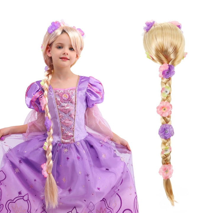 Girls Princess Wig,Rapunzel Plaits Blonde Wig for Girls Halloween Party,Role Playing