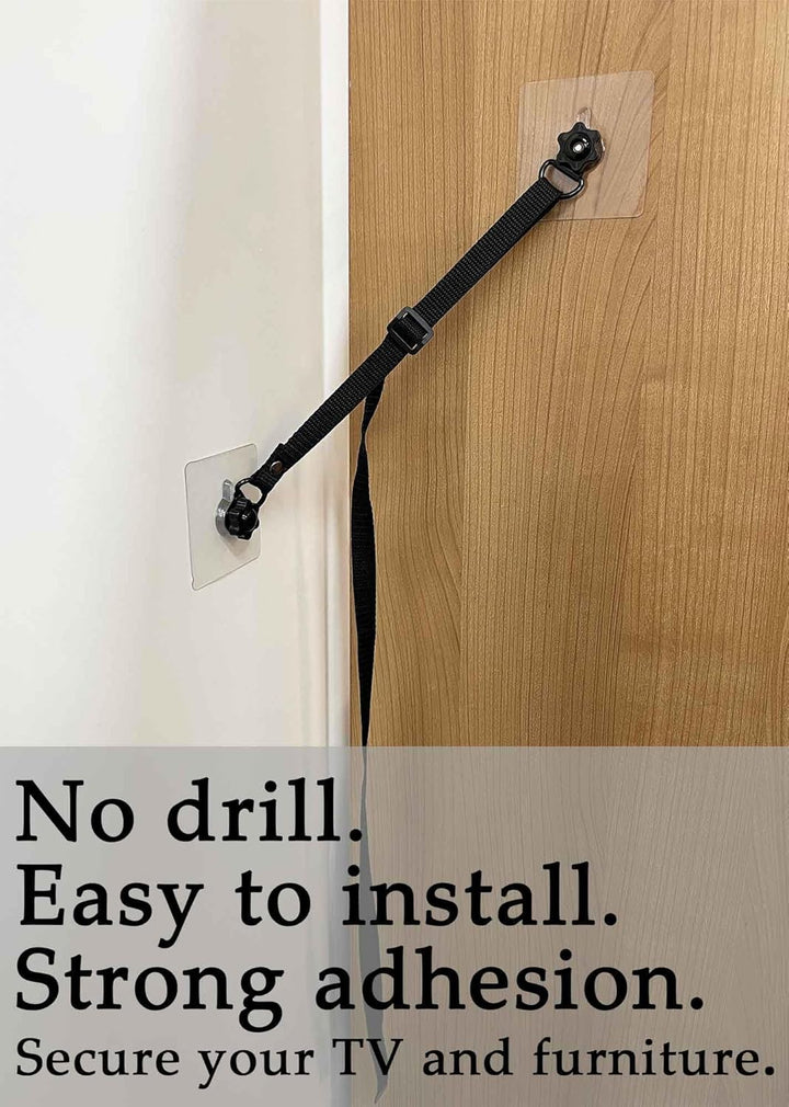 2 Pack Adjustable TV Safety Straps, No-Drill Adhesive Anti-Tip Furniture Anchors for Baby Proofing, Flat Screens Fix to Wall,Cabinet,Stand or Desk, Earthquake Straps