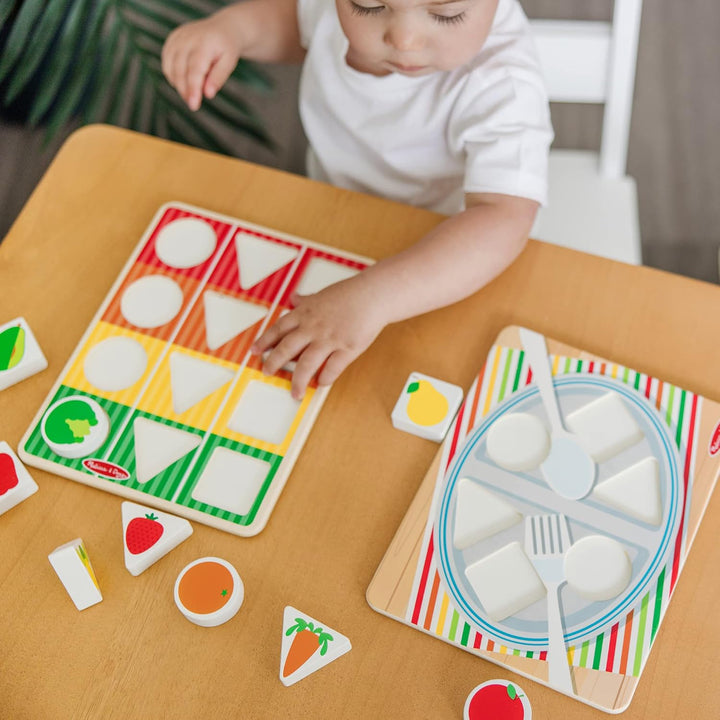 Wooden Shape Sorting Grocery Cart Push Toy and Puzzles - Pretend Play Grocery Toys, Sorting and Stacking Toys for Infants and Toddlers Ages 1+ - Fsc-Certified Materials