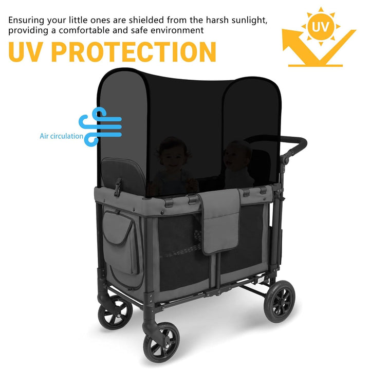 Stretchy Panoramic Canopy Compatible with Wonderfold Stroller Wagons W2/W4 All Model,Upf50+ Fabric Sun Shade and Protection for Riders(Black)