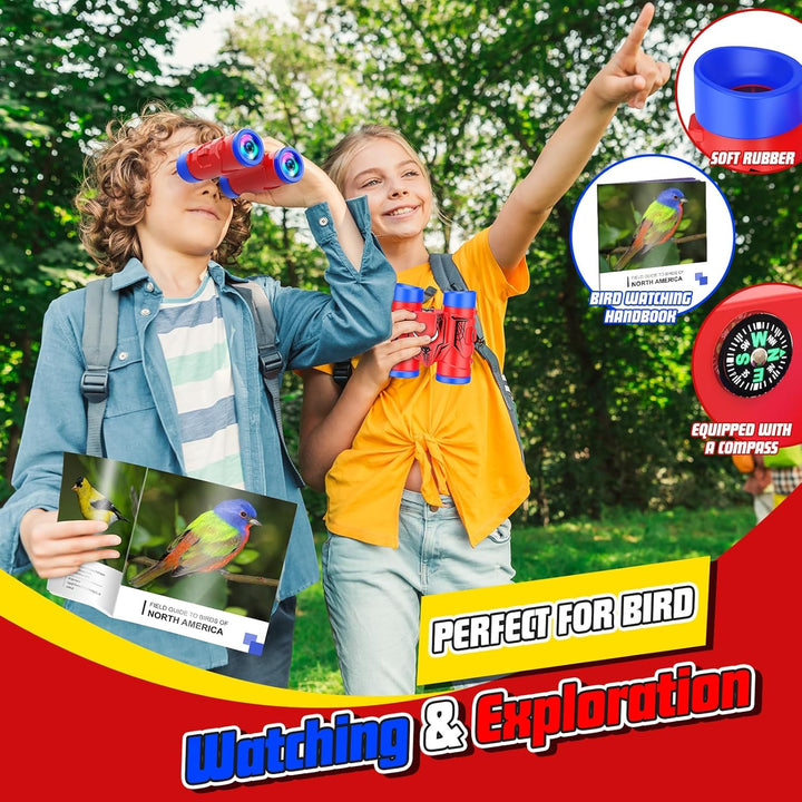 Binoculars for Kids Ages 3-8:  Boy Binoculars Toys with Compass & Bird Watching Manual, Birthday Gifts for 3 4 5 6 7 8 Year Old Boys Girls Toy Age 4-6 6-8 Toddler Outdoor Toys for Camping
