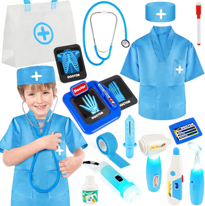 Doctor Kit for Kids, 15 Pcs Doctor Kit for Toddlers 3-5, Kids Doctors Play Set with Real Stethoscope, Medical Bag, Pretend Play Toys for Boys Girls, Halloween Christmas Birthday Gifts