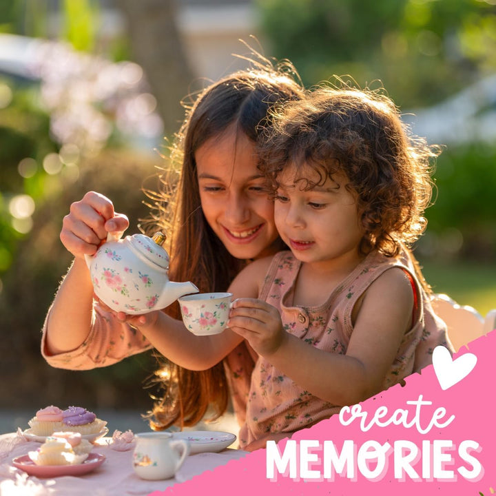 Porcelain Tea Set for Girls - White & Floral Tea Party Set for Kids I Complete Children Tea Sets with Carry Case, Teapot, Cups and More, Birthday Gift for Little Girls & Toddlers