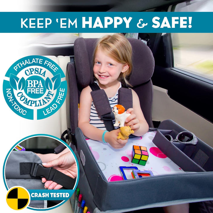 Travel Tray, Toddler Car Seat Lap Tray, Road Trip Essentials Activity Table (Blue/Gray)