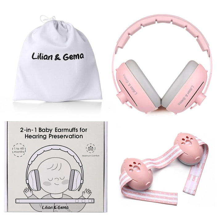 2-In-1 Baby Ear Muffs Noise Protection, Adjustable Headphones with Stretchy Band, Noise Cancelling for Toddler up to 4 Years, Airplane Essentials/Outdoor, White