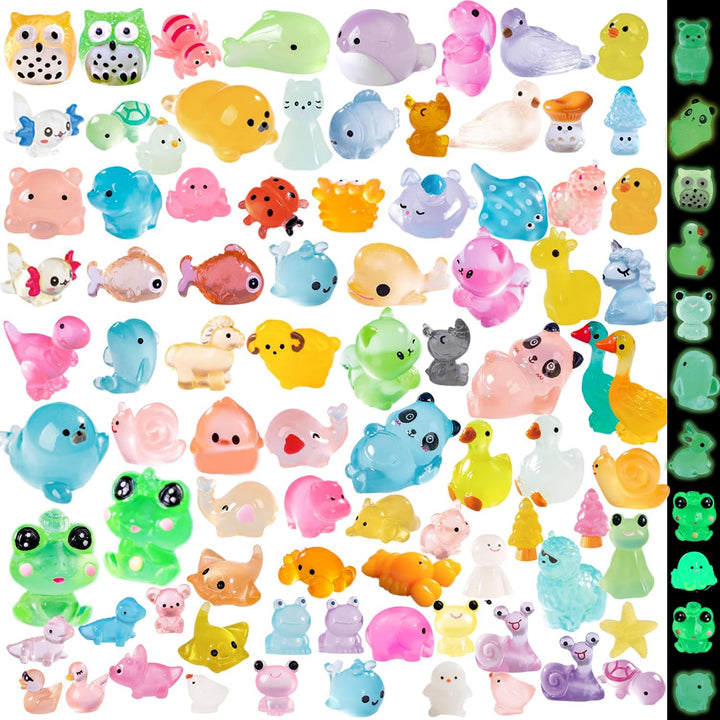 130 Pcs Glow-In-The-Dark Mini Resin Animals Luminous Miniature Animal Figurines Small Animals to Hide Tiny Little Animal Figures Bulk for Fairy Garden Dollhouse Craft Accessories