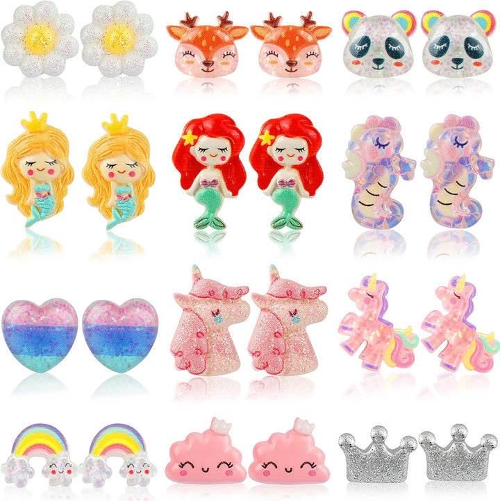 Clip on Earrings Hypoallergenic Clips Earrings Sets Suitable for Ages 4-12 Little Girls, Cute Small Clips on Earrings Jewelry Gifts Set