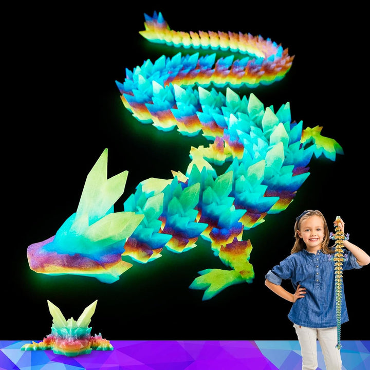 24 Inch Large Glow in the Dark 3D Printed Crystal Dragon Toy,Dragon Figurine Large Toy for Kids(Luminous Rainbow)