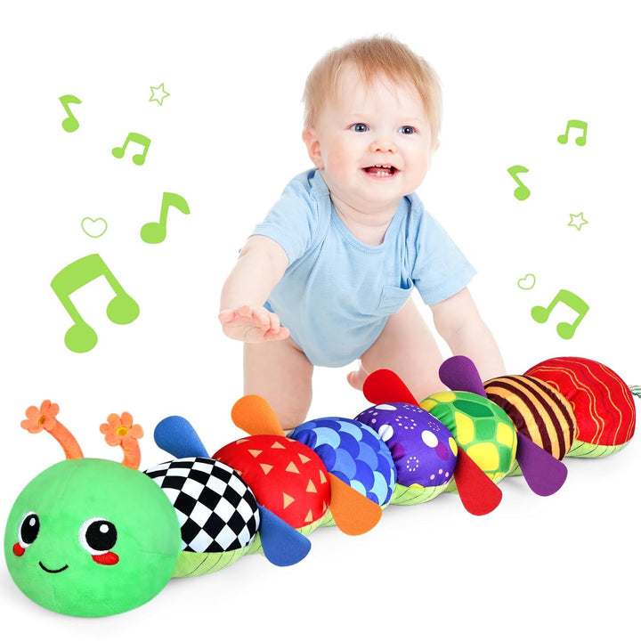 Baby Toys 0-6 6-12 Months, Sensory Music Animal Stuffed Toy for 0 1 2 3 4 5 6+ Months, Plush Toy with Crinkle and Rattles for Infant Newborn, Tummy Time Toys Gifts for 0-3-6-12 Month
