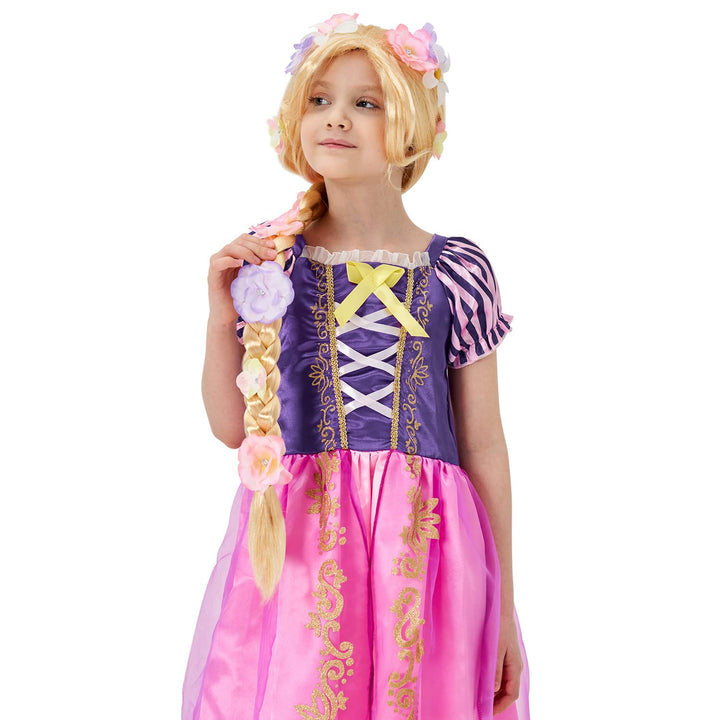 Super Long Princess Rapunzel Wig with Flowers-29 Inch Girls Blonde Braid Synthetic Wigs for Costume Cosplay Fairytale Ball Halloween Christmas Birthday Party