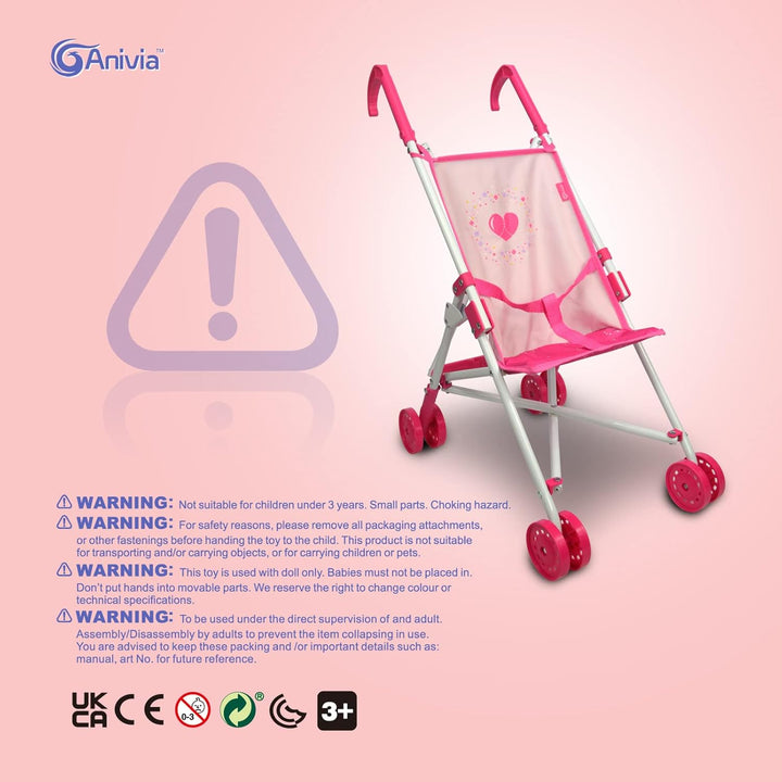 Baby Doll Collection Doll Stroller Heart Design Gifts for Toddlers and Girls Foldable Doll Stroller