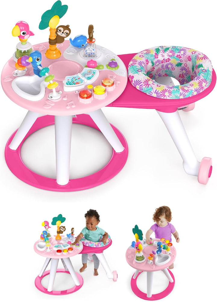 around We Go 2-In-1 Baby Walker, Discovery Activity Center and Table, Tropic Coral, Ages 6 Months+