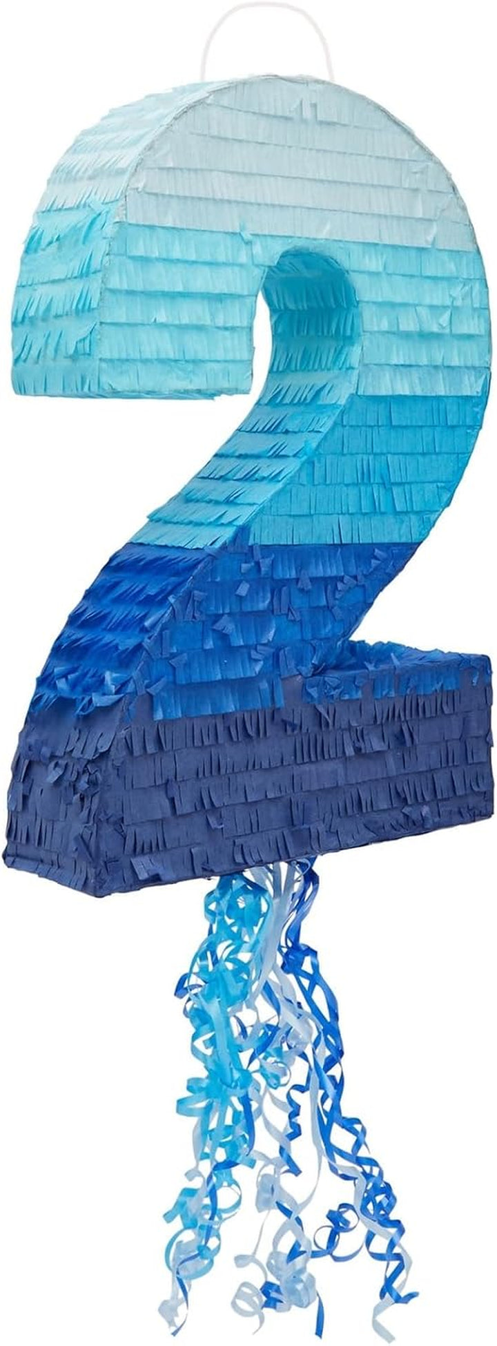Number 4 Pull String Pinata for Boys 4Th Birthday Party Decorations - Ombre Blue (16.5 X 12 X 3 in 4 Pinata)