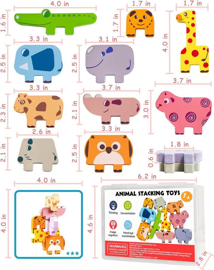 Montessori Toys for 1 2 3 4 Year Old Boys Girls, Toddler Toys Age 2-4, 1 2 3 4 Year Old Girl Boy Birthday Gifts, 10 Pack Wooden Animal Blocks Sorting & Stacking Education Toddler Puzzles Toy