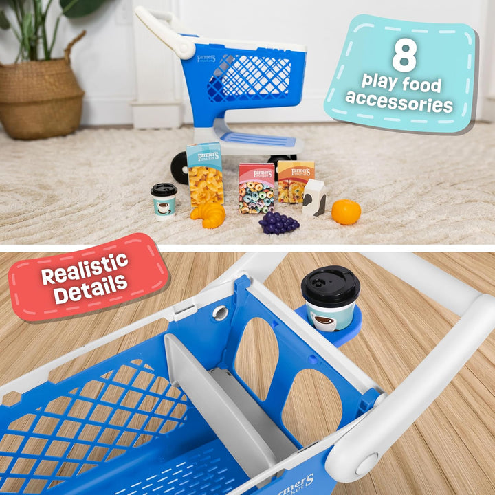 Let'S Go Shopping Pretend Scan & Sort Shopping Cart, Sturdy Plastic, Includes Pretend Food, Blue Shopping Cart for Kids Age 2+