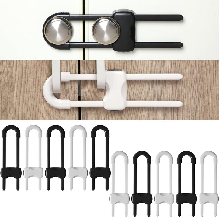 10 Pieces Cabinet Locks for Babies, U-Shaped Proofing Drawers Safety Child Locks Adjustable, Easy to Use Childproof Latch for Knob Handle on Kitchen Door Storage Cupboard Closet (White)