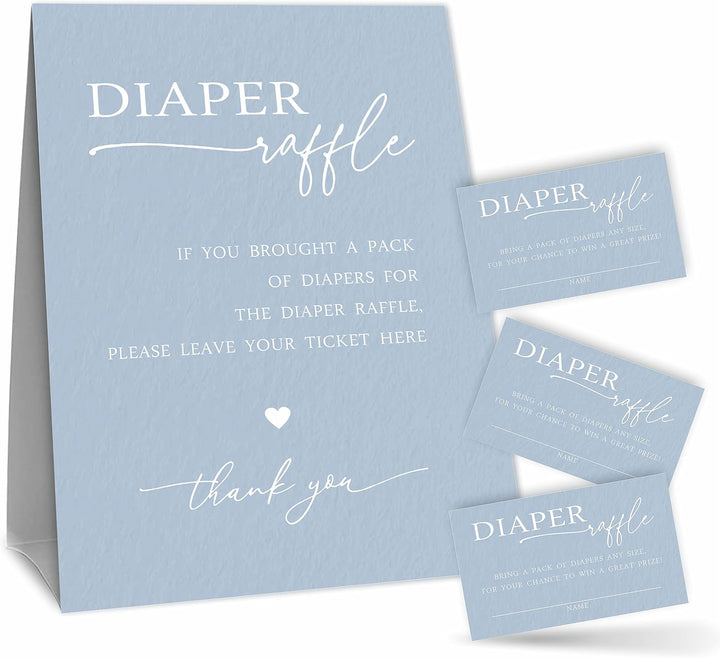 Diaper Raffle Set for Baby Shower - Minimalism - 1 Standing Sign & 50 Diaper Raffle Tickets，Gender Reveal, Baby Announcement Party Decorations & Supplies(Navy)- NBK - A10