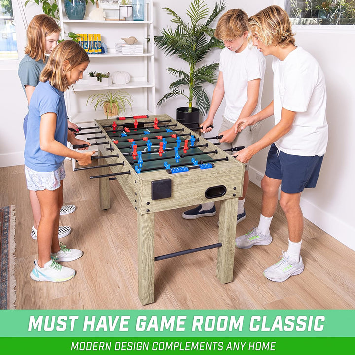 48 Inch Game Room Size Foosball Table - Black, Oak, or White - Includes 4 Balls and 2 Cup Holders