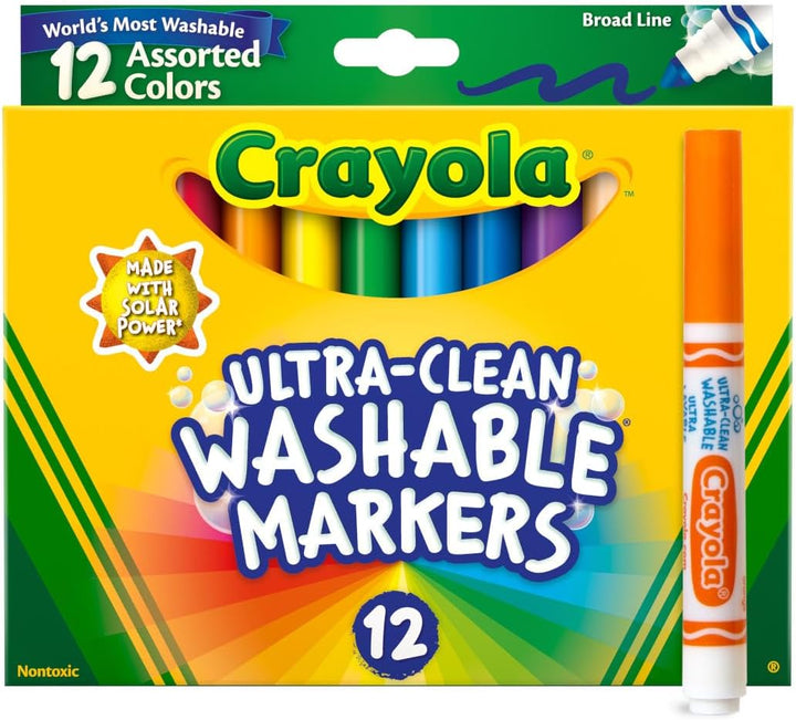 Broad Line Markers (12 Count), Washable Markers for Kids, Assorted, Back to School Essentials, Teacher Classrooms Must Have, School Supplies, 3+