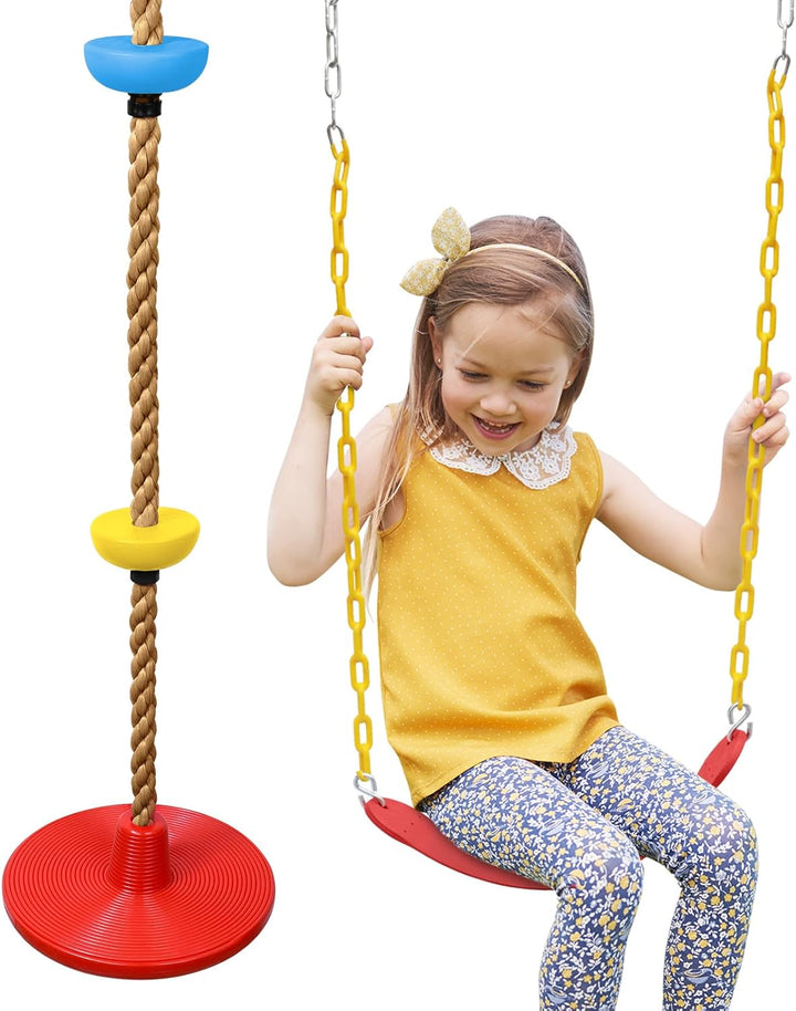 Climbing Rope with Platforms and Disc Swing Seat Set Playground Accessories Including Bonus Hanging Strap & Carabiner Tree Swing for Kids Rope Swings for Tree
