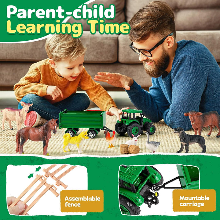 Farm Animal Toys for Toddlers,23 PCS Animal Toys with Realistic Animal Figurines,Tractor Toy and Fence,Farm Playset Educational Learning Toys for Toddlers Kids 3-5