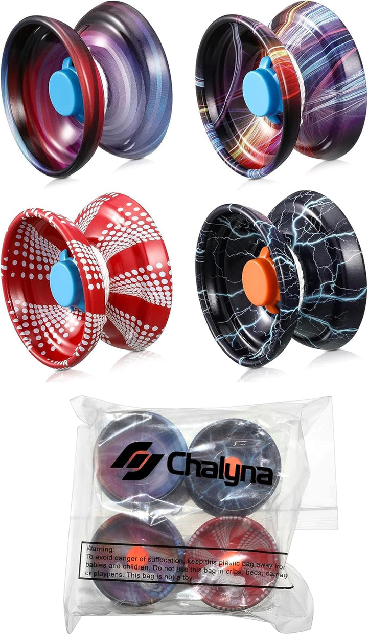 4 Pieces Yoyo Alloy Responsive Ball, Metal Yoyo String Trick Ball for Beginners, Boys, Adults Players Auto Return Technology Ball(Multi Style)