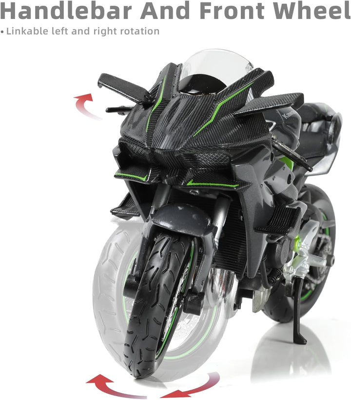 Compatible for 1:12 Kawasaki Ninja H2R Motorcycle Model Toy Die-Cast Metal Mini Motorbike Toy for Boys and Adults Black Moto Model Collectible Gift