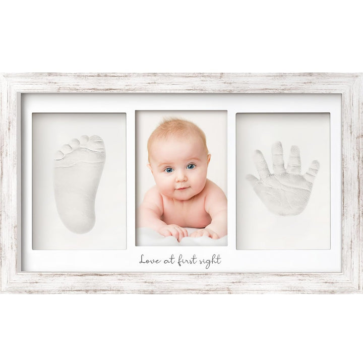 Baby Hand and Footprint Kit - Clay Handprint Keepsake Frame, Newborn Nursery Picture Frame, Personalized New Mom Gifts for Baby Shower & Registry (Alpine White)