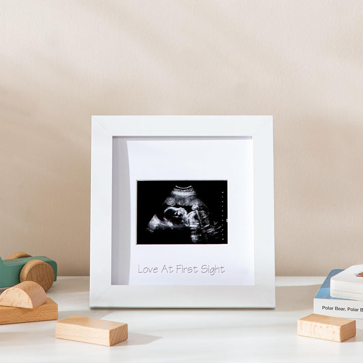 Ultrasound Picture Frame with Real Glass Cover and 3 Different Mats, 7X7 Baby Keepsake Frame for 3X4 Inches Sonogram Photo, Wall Mount or Tabletop Display, Pregnancy Announcement, White