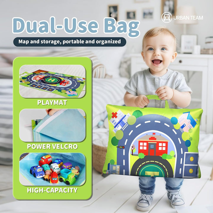 12 PCS Soft Rubber Car Toys for 1 Year Old Boy with Playmat/Storage Bag|1 Year Old Boy Gifts|1St Birthday Gifts for Toddler Toys Age 1-2|Baby Toys 12-18 Months