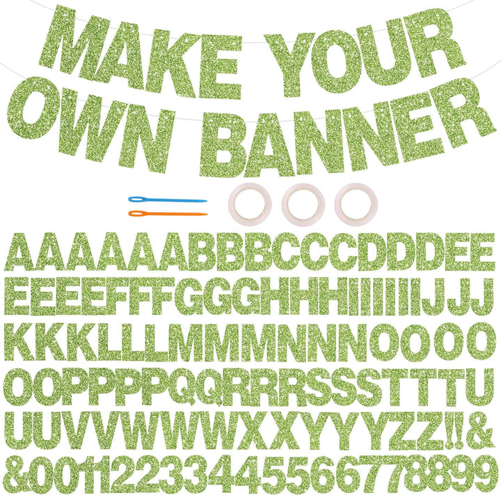 116 PCS A-Z Glitter Black DIY Letter Banner Kit Make Your Own Banner，Including 111 Letters and Numbers 3 Rope and 2 Threading Device,Customized for Birthday Graduation Wedding Party Decor