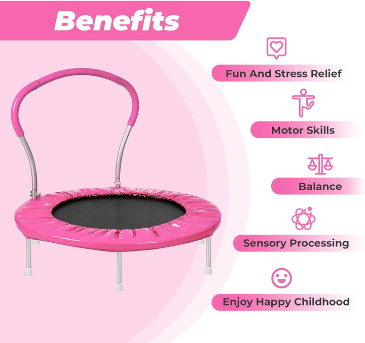 36 Inch Kids Trampoline: Mini Trampoline with Handle Indoor Outdoor Use, Toddler Small Fitness Rebounder