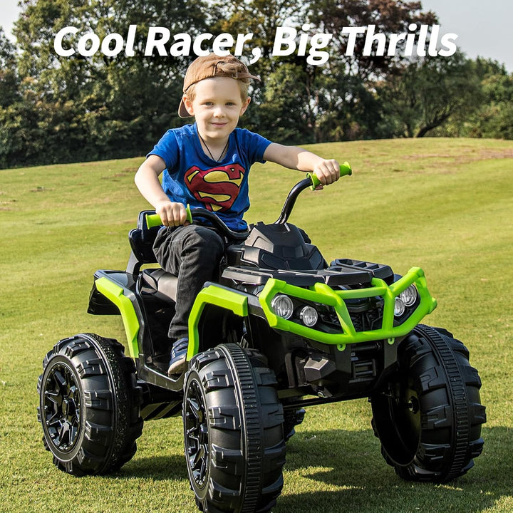 Kids ATV Four Wheeler, 24V Electric ATV Ride on Toy for Big Kids, 400W Motor, LED Lights - Green