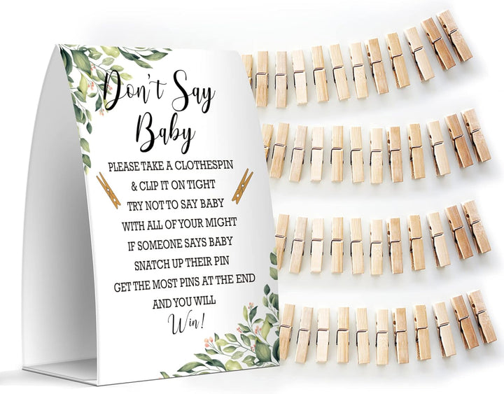Don'T Say Baby Set - One 5X7 Sign and 50 Mini Clothespins, Baby Shower Games, Baby Shower Decoration, Gender Neutral Baby Shower - Msjb041
