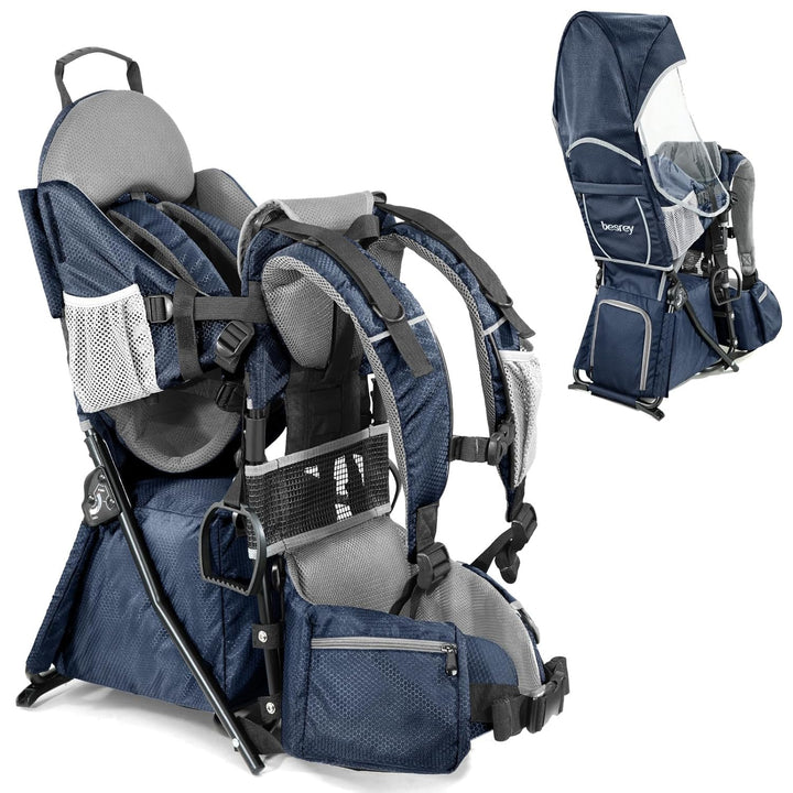 Baby Backpack Carrier, Toddler Hiking Backpack with Safety 3-Height Seat, Adjustable Straps&Waist Belt, Foldable Frame Lightweight Large Capacity Child Carrier for Hiking (Black)