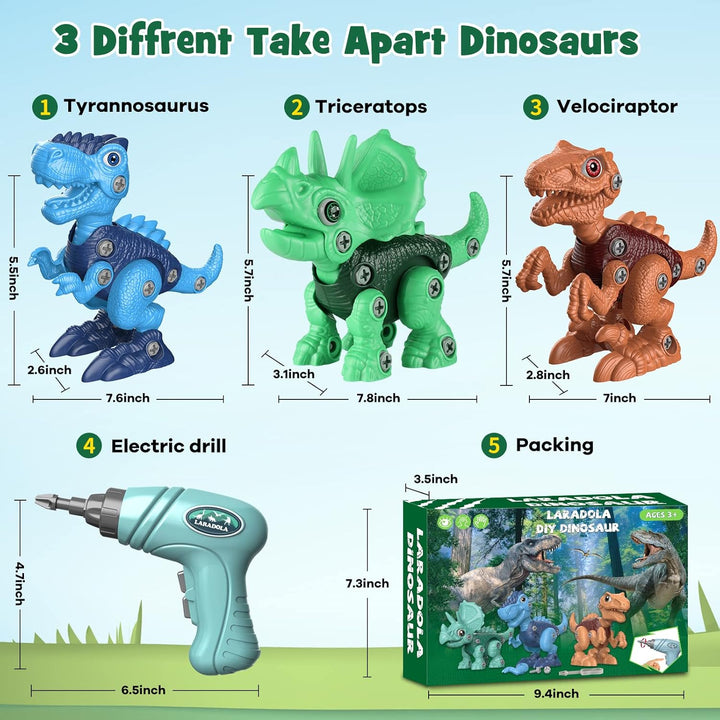 Dinosaur Toys for 3 4 5 6 7 8 Year Old Boys, Take Apart Dinosaur Toys for Kids 3-5 5-7 STEM Construction Building Kids Toy with Electric Drill, Party Christmas Birthday Gifts Boys Girls