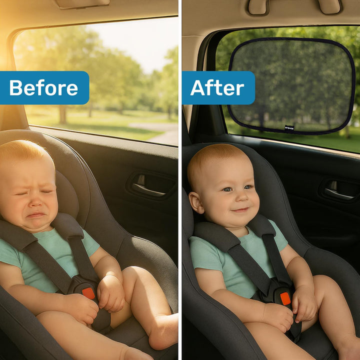 Car Window Shades for Baby (2 Pack) - 21X14 Inches Sun Shade Blocker, Cling - Glare Shield and UV Rays Protection for Your Child - Side Windows Screens for SUV- Mesh Window Shades for Car Baby