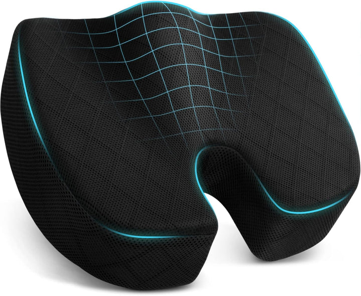 Seat Cushion - Memory Foam Cushion for Office Chair, Car Seat, Airplane, Bleacher - Sciatica & Hip & Coccyx Pain Relief Desk Chair Cushion for Long Sitting Office Workers, Car Drivers