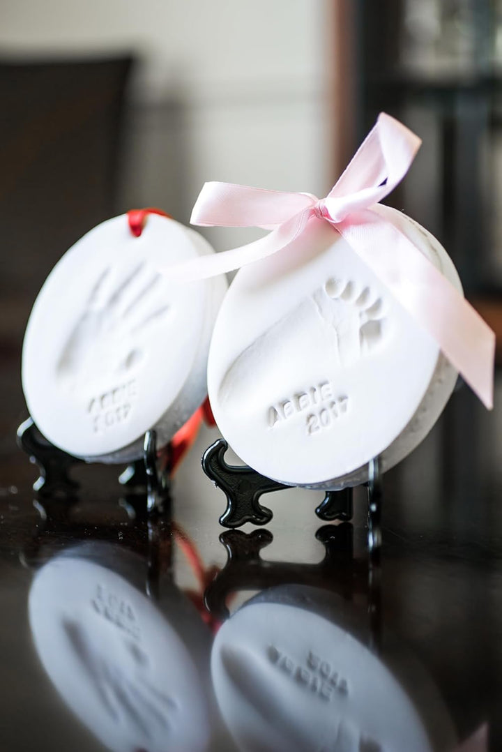 Baby Ornament Keepsake Kit (Newborn Bundle) - 2 Easels, 4 Ribbons & Letters! Handprint and Footprint Clay Casting Kit for Baby Shower Gifts, Boys & Girls