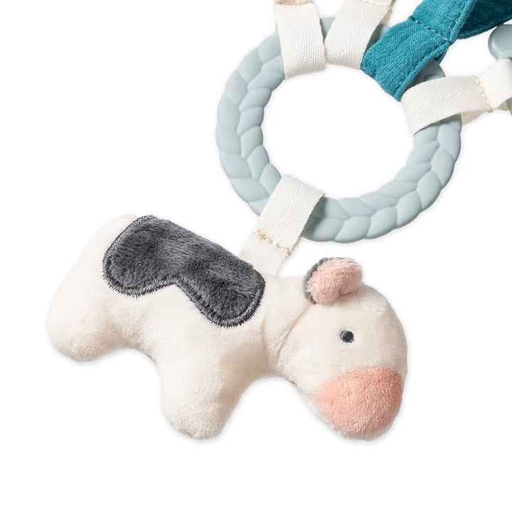Farm Toy Gift Set - Includes Cow Lovey & Farm-Themed Busy Ring Car Seat and Stroller Toy - Features Crinkle Sounds, Engaging Textures & Silicone Teething Relief (Farm)