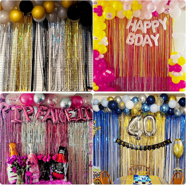 Pink Birthday Decorations for Girls, 3.3X8.2Ft Pink Tinsel Backdrop Foil Fringe Curtains, Glitter Pink Streamers Party Decorations Door Hanging for Barbie Bachelorette Graduation Halloween (2 Pack)