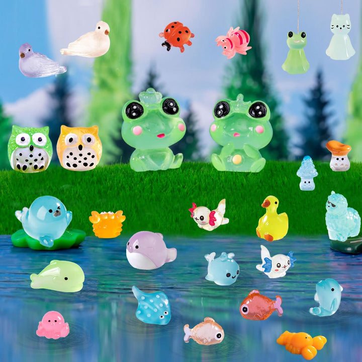130 Pcs Glow-In-The-Dark Mini Resin Animals Luminous Miniature Animal Figurines Small Animals to Hide Tiny Little Animal Figures Bulk for Fairy Garden Dollhouse Craft Accessories