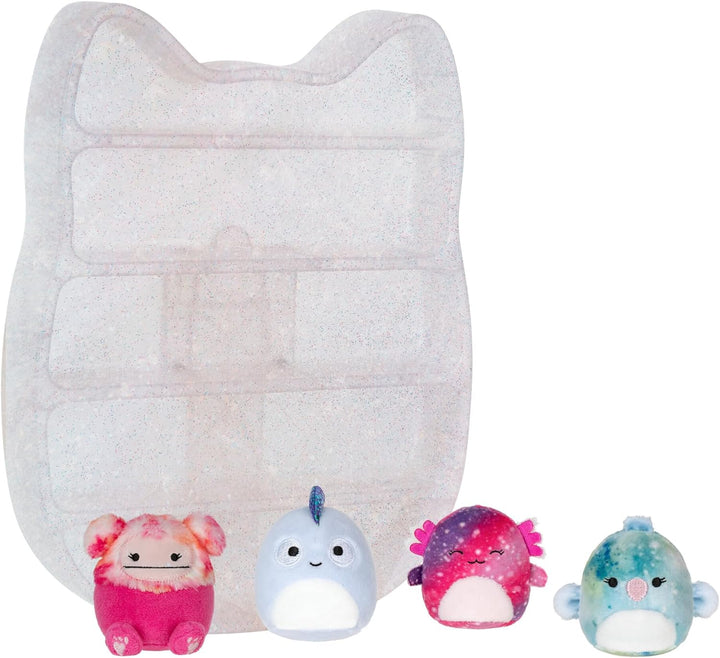by Original Squishmallows Play and Display Storage - Four 2-Inch Plush Included - Big Foot, Axolotl, Parrot, Chameleon - Hang or Stand Display Case - Amazon Exclusive