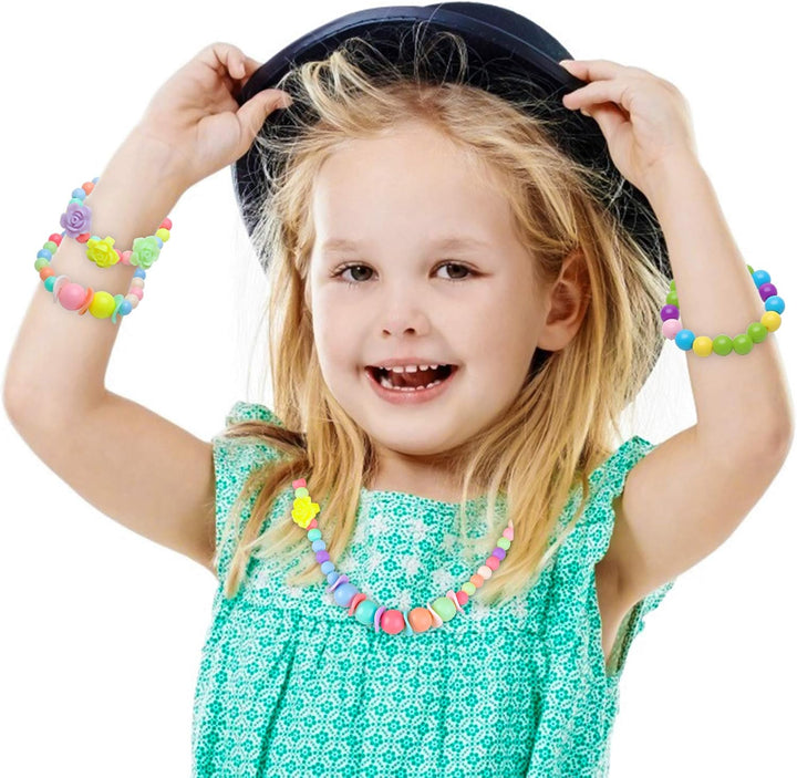 Toddler Necklace Bracelet, 3 Sets Kids Jewelry for Girls Colorful Beads, Costume Dress up Jewelry Gifts Princess Party Favors