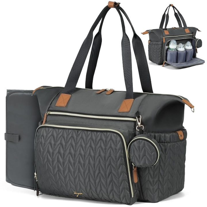 Diaper Bag Tote, Large Diaper Bags Waterproof, Hospital Bag for Labor Delivery, Baby Bag with Pacifier Case, Travel Diaper Tote with Changing Pad, Black