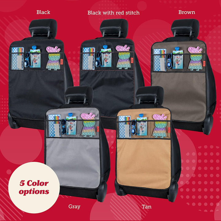 Car Seat Back Protector Cover for Kids (2 Pack) - Black, 3 Mesh Pockets - Backseat Car Organizer - Waterproof & Machine Washable - Protects against Mud, Scuffs & Spills
